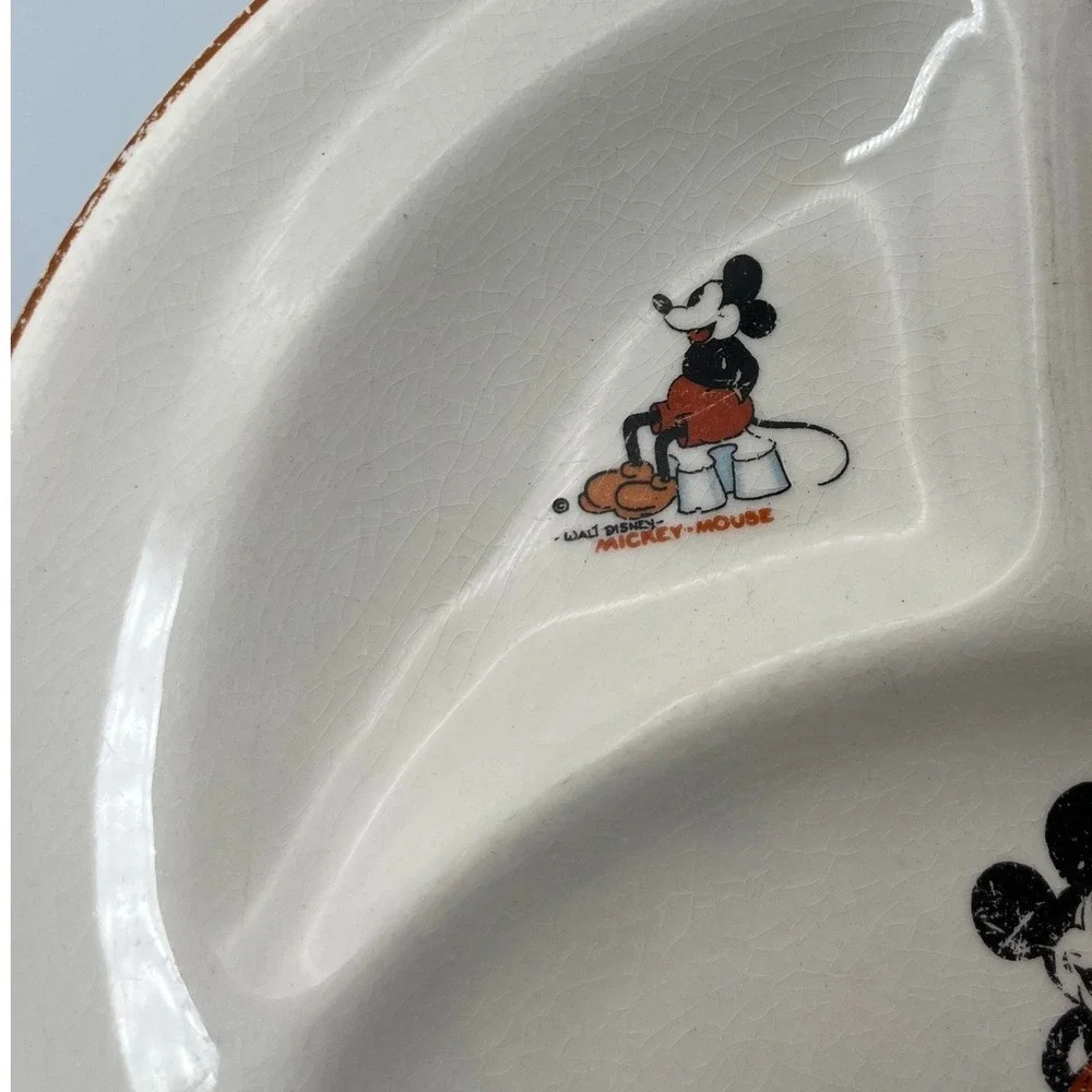 Vintage Walt Disney Mickey Mouse‎ Pluto Divided Plate Patriot China USA 1930s